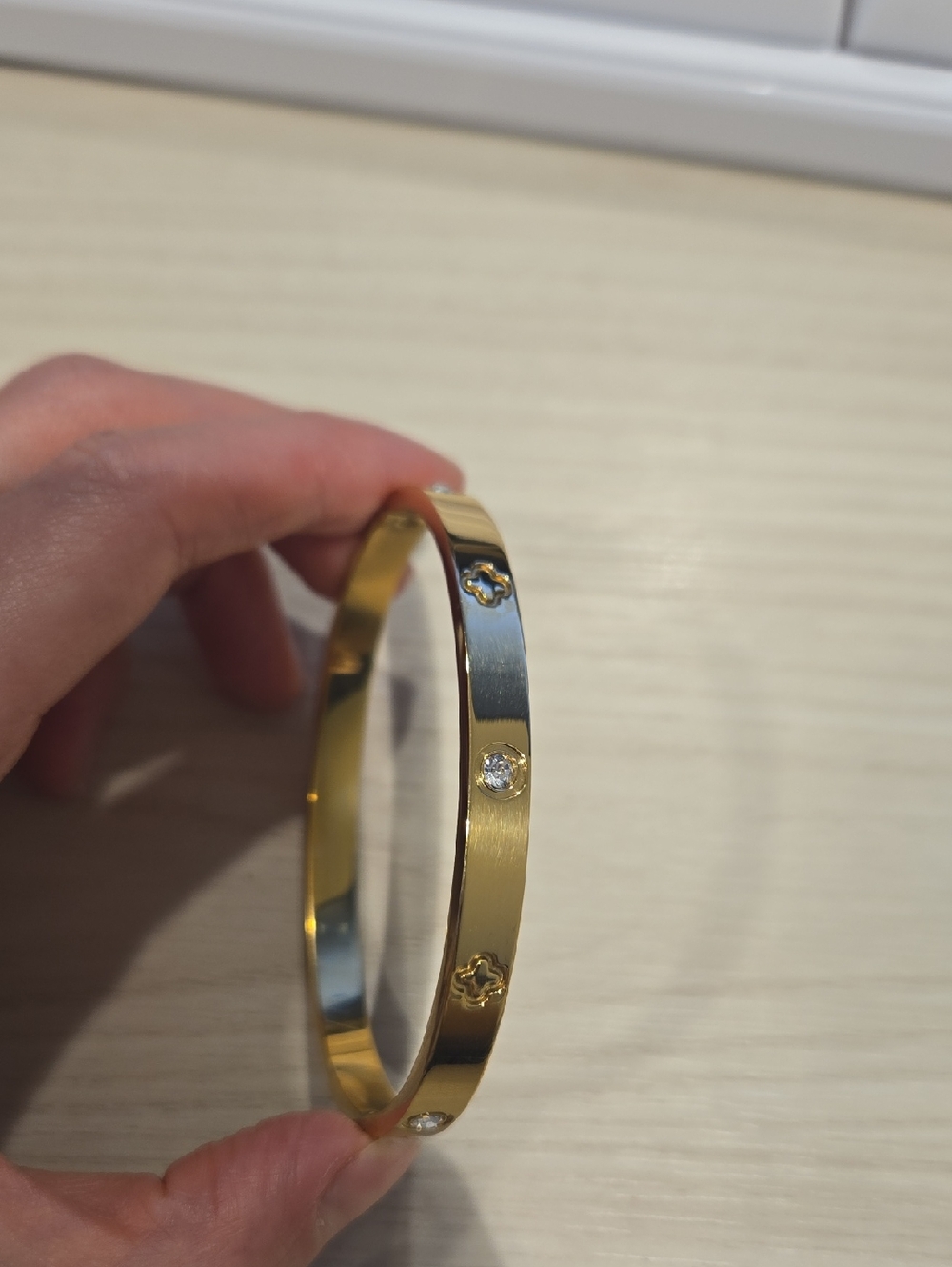 Gold Two-Tone CZ Accent Bangle Bracelet